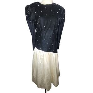 Vintage 80s Black Velvet Party Dress Size 12